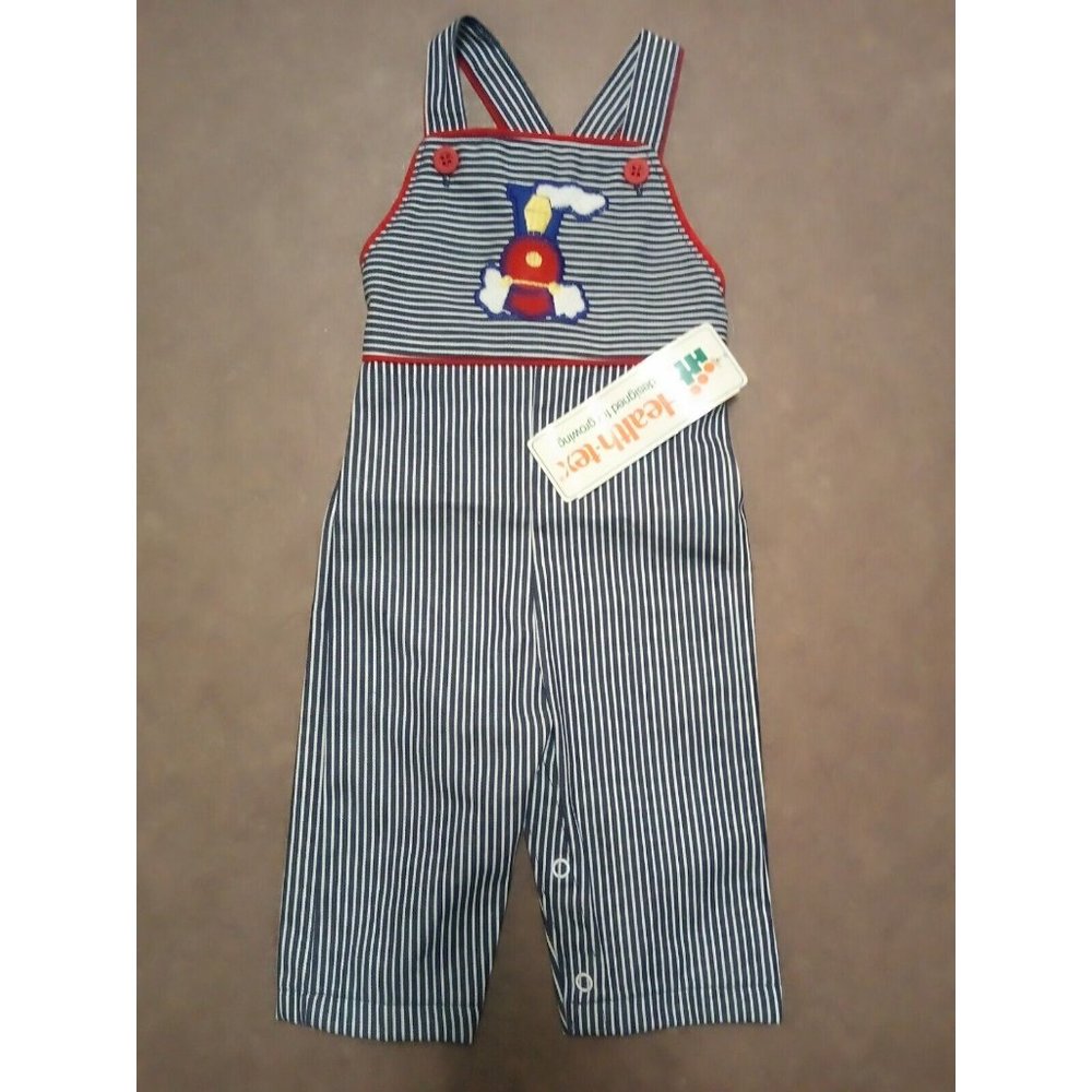9M HealthTex Train Baby Snap Crotch Jumpsuit Overalls Blue